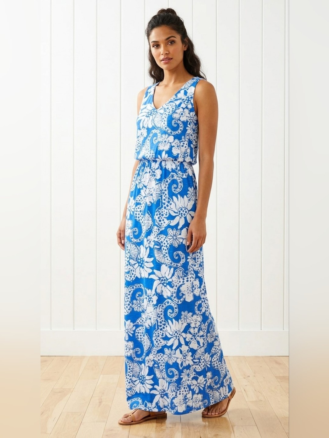 Nwt Lilly Pulitzer Mills Maxi In Deep Sea Blue Quahog Chowdah Racerback Dress L